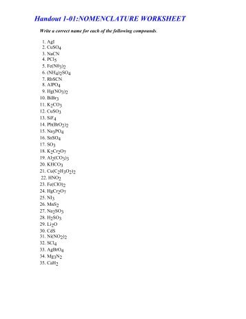 Handout 1-01:NOMENCLATURE WORKSHEET