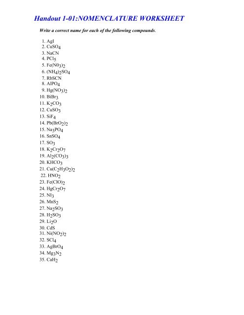 Handout 1-01:NOMENCLATURE WORKSHEET