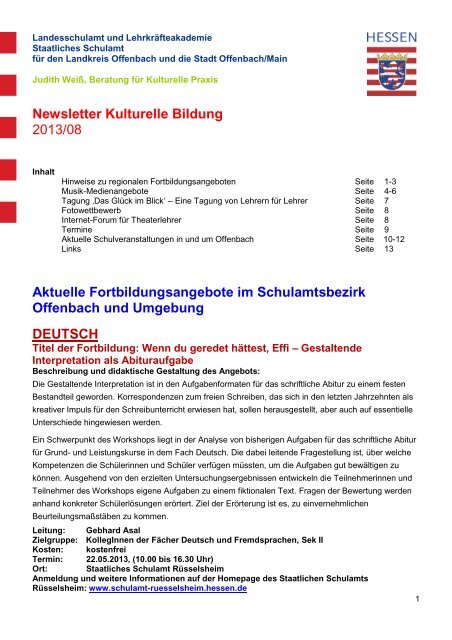 Newsletter Kulturelle Bildung 2013/08 Aktuelle ...