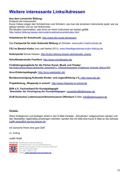 Newsletter Kulturelle Bildung 2013/08 Aktuelle ...