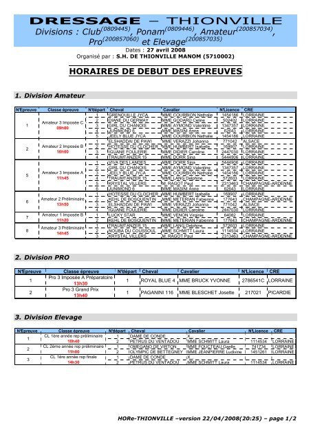 horaires Ã©preuves