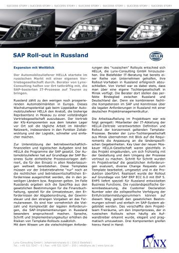 SAP Roll-out in Russland - Lynx-Consulting GmbH