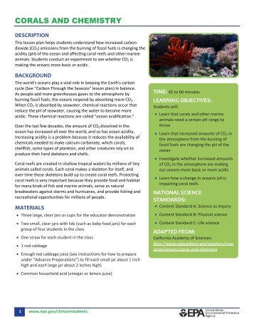 Corals and Chemistry - Climate Change Lesson Plan