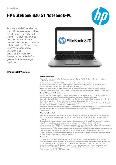 Datenblatt HP EliteBook 820 G1 Notebook de deutsch - ARP