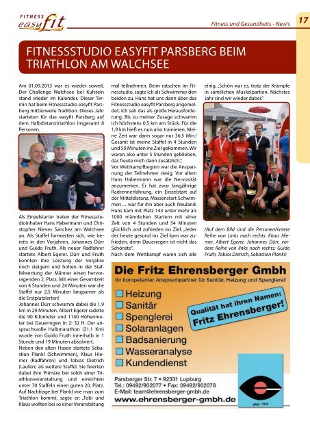 Neueste Studio News / Journal: MEHR - easyfit Parsberg