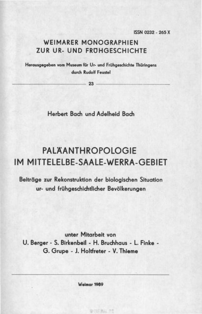 Palaanthropologie Im Mittelelbe Saale Werra Gebiet