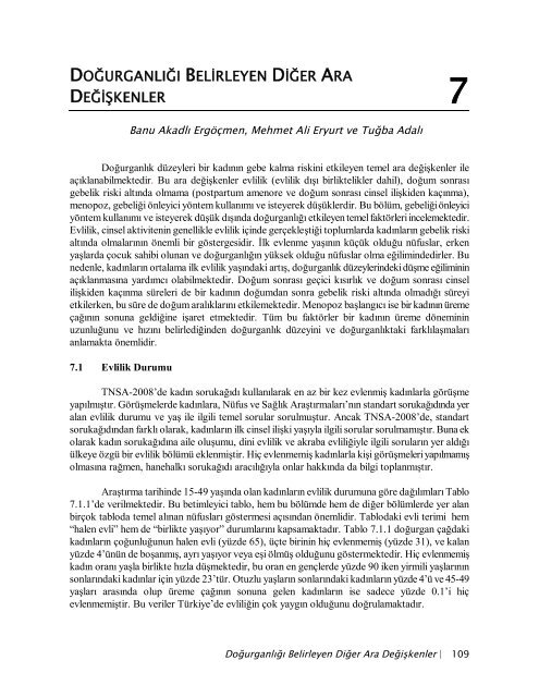 TÃ¼rkiye NÃ¼fus ve SaÄlÄ±k AraÅtÄ±rmasÄ±, 2008 - Hacettepe Ãniversitesi ...