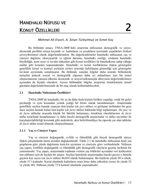 TÃ¼rkiye NÃ¼fus ve SaÄlÄ±k AraÅtÄ±rmasÄ±, 2008 - Hacettepe Ãniversitesi ...