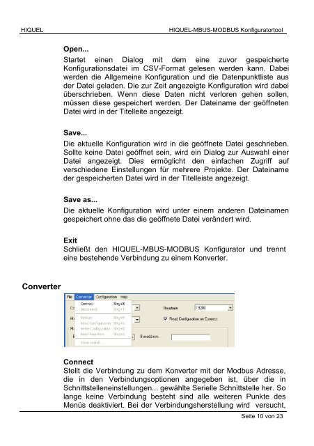 HIQUEL-MBUS- Konfigurator Software-Benutzerhandbuch