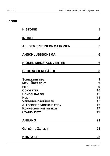 HIQUEL-MBUS- Konfigurator Software-Benutzerhandbuch