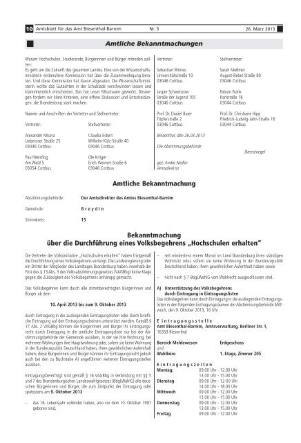 Amtsblatt für das Amt Biesenthal-Barnim