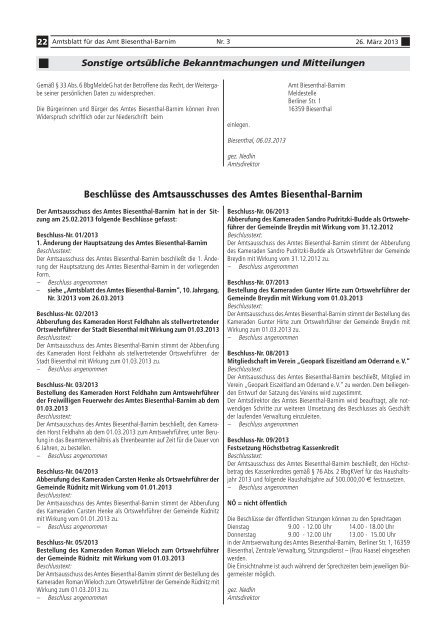 Amtsblatt für das Amt Biesenthal-Barnim