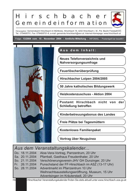 Gemeindenachrichten vom 16.11.2004 (0 bytes) - Hirschbach