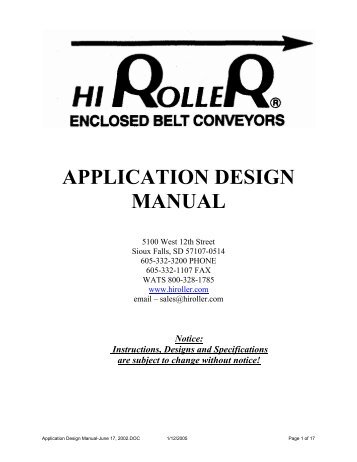 APPLICATION DESIGN MANUAL - Hi Roller Enclosed Belt Conveyors