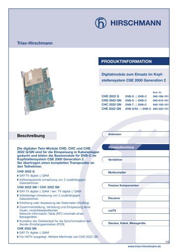 Beschreibung Triax-Hirschmann PRODUKTINFORMATION