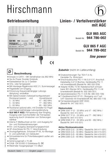 Linien- / Verteilverstärker mit AGC Betriebsanleitung