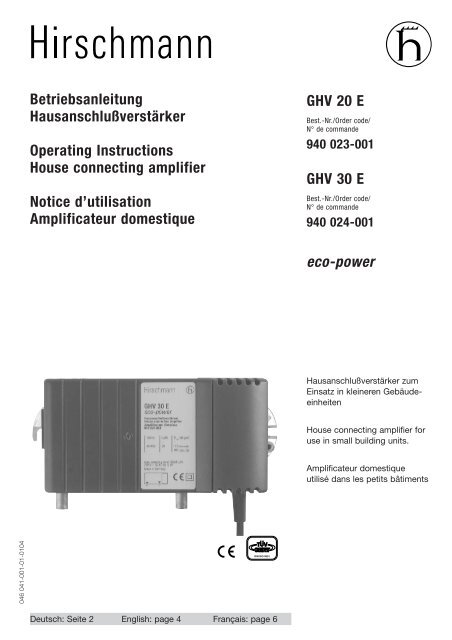 Betriebsanleitung Hausanschlußverstärker Operating Instructions ...