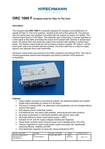 ORC 1000 F Compact node for Fiber To The Curb - Hirschmann ...