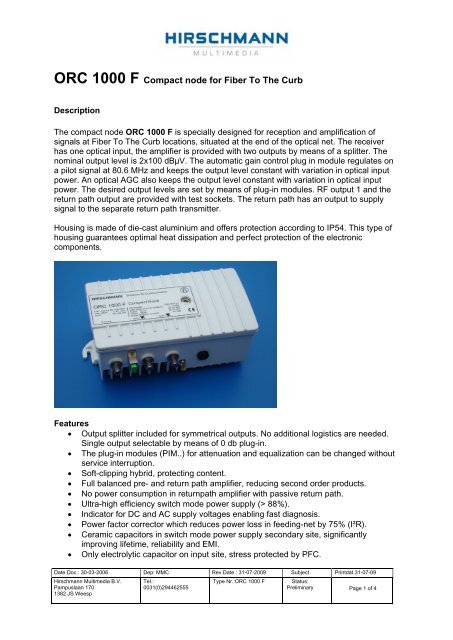 ORC 1000 F Compact node for Fiber To The Curb - Hirschmann ...