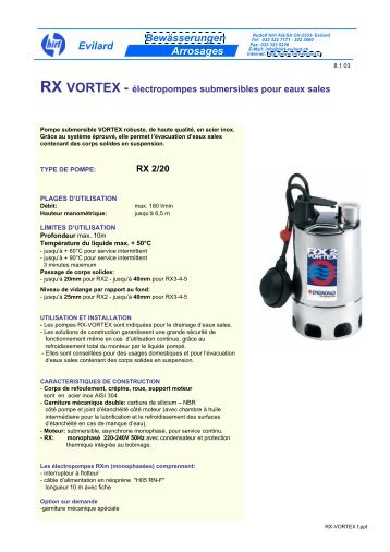 RX VORTEX Ã©lectropompes submersibles pour ... - Rudolf Hirt AG
