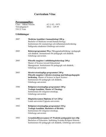 MeritfÃ¶rteckning/CV (114kB) - HÃ¶gskolan i SkÃ¶vde