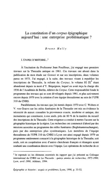 La constitution d'un corpus épigraphique aujourd'hui : une ... - HiSoMA