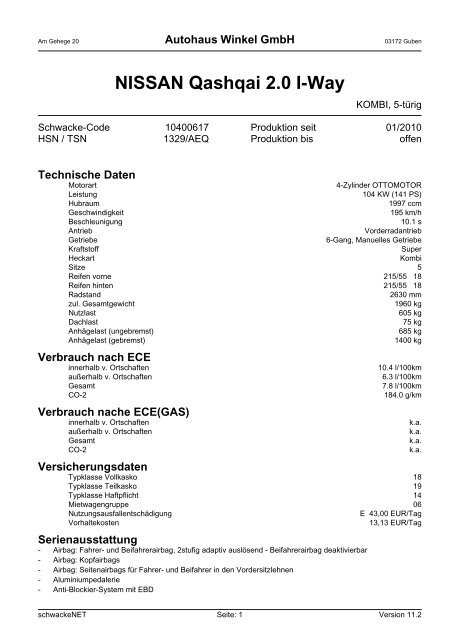 Nissan Qashqai 2 0 I Way Technische Daten Autohaus Winkel