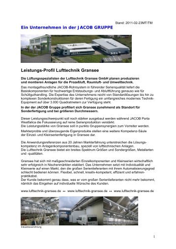 Leistungs-Profil Lufttechnik Gransee - Fr. Jacob Söhne GmbH & Co