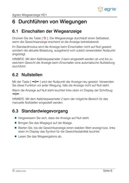 AGRETO HD1 Wiegeanzeige Handbuch - Agris