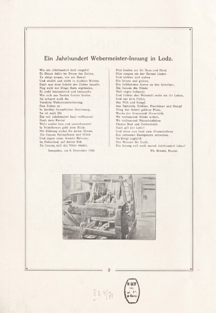 der Lodzer Webermeister ,. Innung