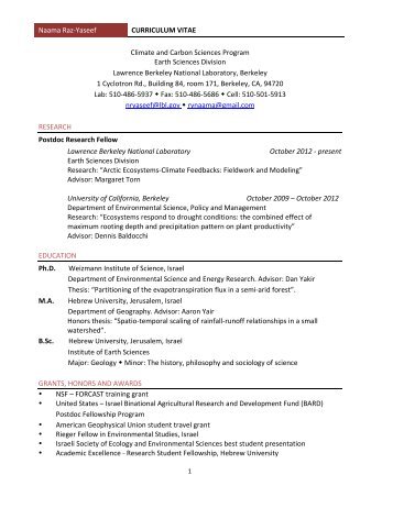 Curriculum Vitae (pdf) - Earth Sciences Division - Lawrence ...