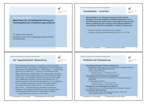 Vortrag von Dr. sc. nat. Stephan Baumgartner - Homöopathen ohne ...