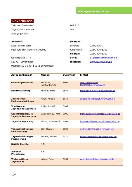 Jugendamtsverzeichnis mit Änderungen der Jugendämter Stand ...