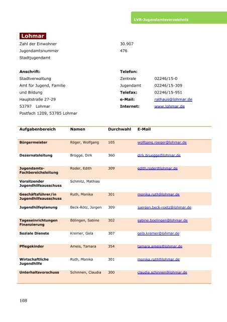 Jugendamtsverzeichnis mit Änderungen der Jugendämter Stand ...