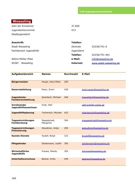 Jugendamtsverzeichnis mit Änderungen der Jugendämter Stand ...