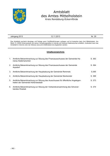 Amtsblatt des Amtes Mittelholstein - Amt Mittelholstein