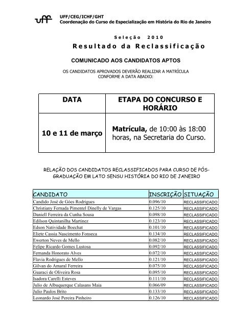 Resultado da ReclassificaÃ§Ã£o - UFF