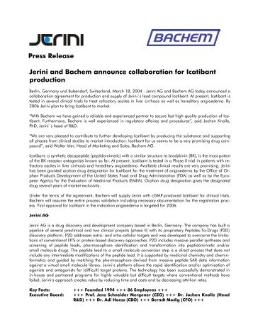 Press Release Jerini and Bachem announce collaboration for ...