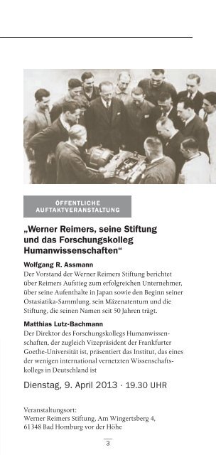 Veranstaltungsprogramm - Forschungskolleg Humanwissenschaften