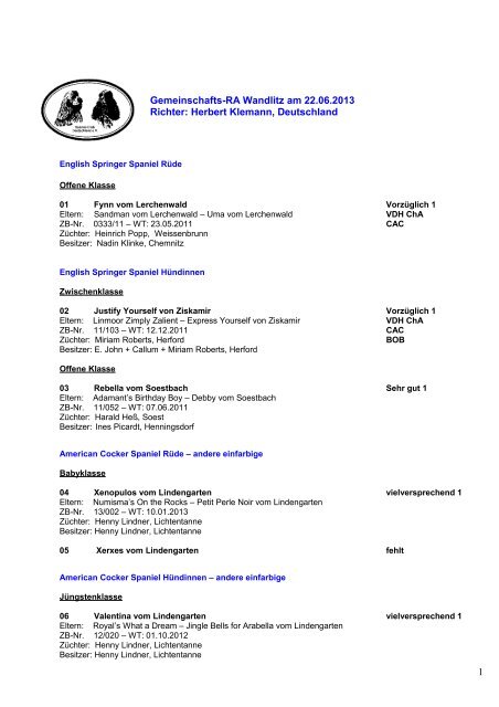Gemeinschafts-RA Wandlitz am 22.06.2013 - Spaniel Club ...