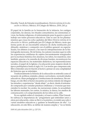 dorothy tanck de Estrada (coordinadora), Historia mínima de la edu ...
