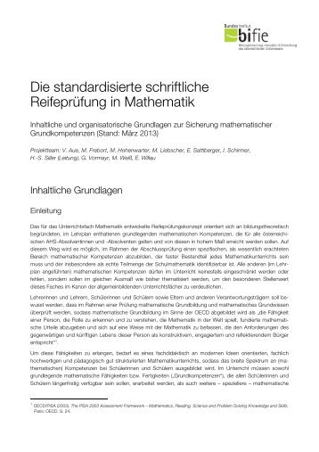 Die standardisierte schriftliche ReifeprÃ¼fung in Mathematik - Bifie