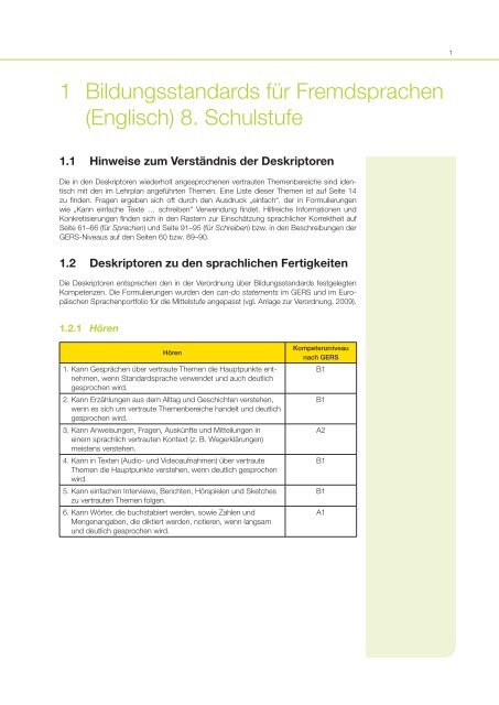 Kompetenzbereiche Englisch 8. Schulstufe - Bifie