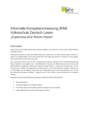 (IKM) Volksschule Deutsch Lesen - Bifie