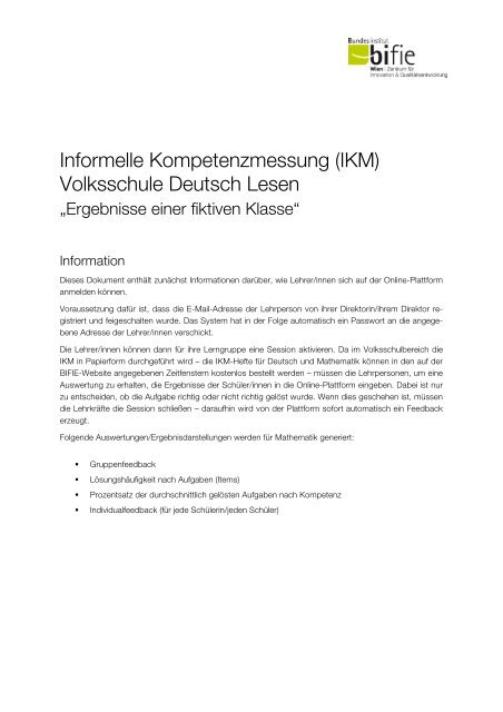 (IKM) Volksschule Deutsch Lesen - Bifie