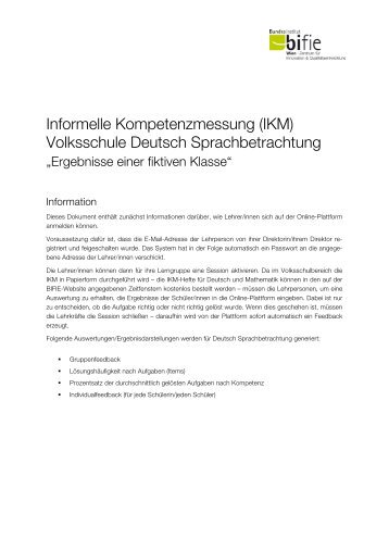 (IKM) Volksschule Deutsch Sprachbetrachtung - Bifie