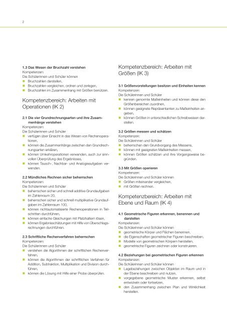 Kompetenzbereiche Mathematik 4. Schulstufe - Bifie