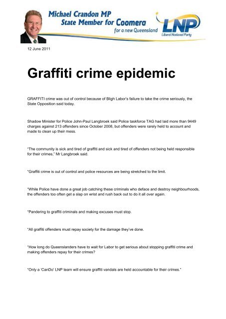Graffiti crime epidemic - Crandon for Coomera