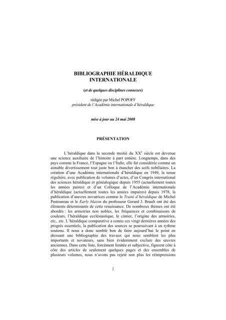 BIBLIOGRAPHIE HÃ‰RALDIQUE INTERNATIONALE - SociÃ©tÃ© ...