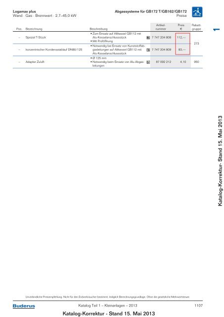 Buderus Gesamt-Preisliste und Rabattliste Katalog Teil 1 - Heizungs ...